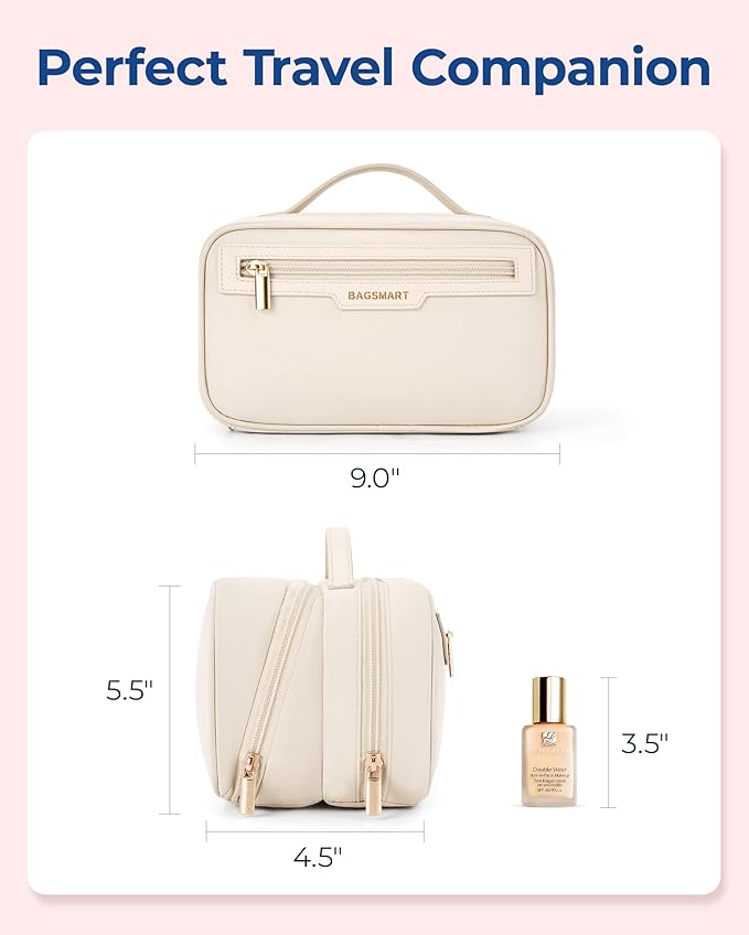 BAGSMART Travel Makeup Bag, Make Up Bag with Multiple Compartments for Organizer, Durable & Compact Cosmetic Organizer for Women for Travel Accessories (Green)