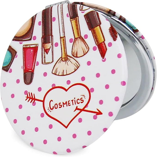 Cheap Small Compact Mirror, Round 2.8” Metal Frame PU Common Style Double Sided Mini Magnifying 1X/3X Mirror for Purse Compact Travel Mirror (Common01)