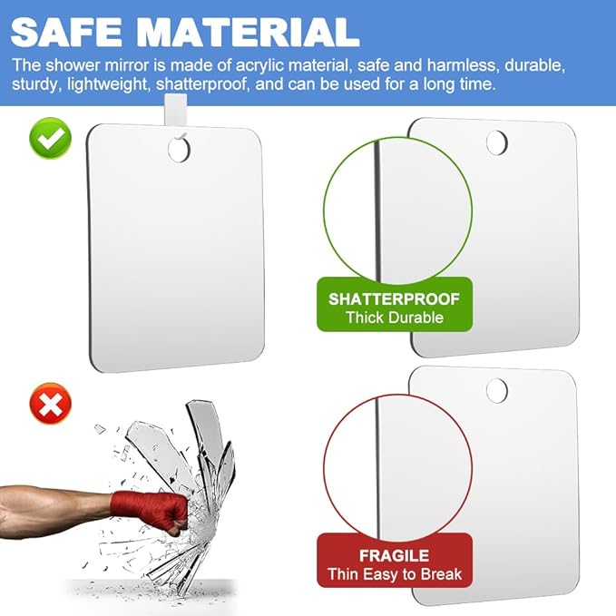Anti-Fog Shaving Mirror, Fogless Shower Mirror, Bathroom Shower Mirror with Wall Hanging for Men and Women,Accessories, Bathroom Mirror & Accessories