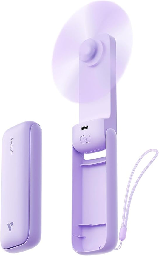 Aecooly Slim Portable Fan 2 Pack, Thin Handheld Fan, USB Rechargeable Mini Personal [24H Max Cooling Time], Battery Powered Small Foldable Pocket for Travel, Summer, Gifts for Women, Girls -Purple