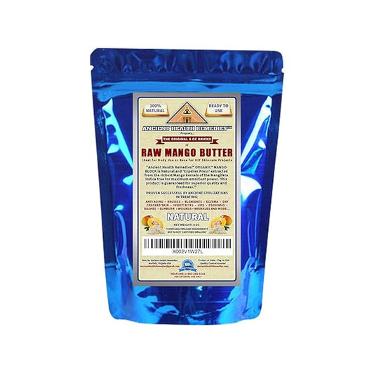 ANCIENT HEALTH REMEDIES Organic Unrefined Raw MANGO BUTTER JAR/BLOCKS Bulk, Light Mango Aroma, Non-Greasy Base for Beauty, Skin Moisturizing, DIY Base for Body Butter & Hand Creams (8OZ)