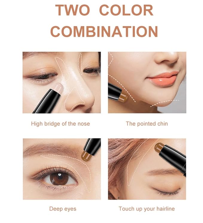 4 colours Highlight Contour Stick, 2 in 1 Makeup Shading Stick Waterproof Long Lasting nature Matte Face Concealer Highly Pigmented Concealer