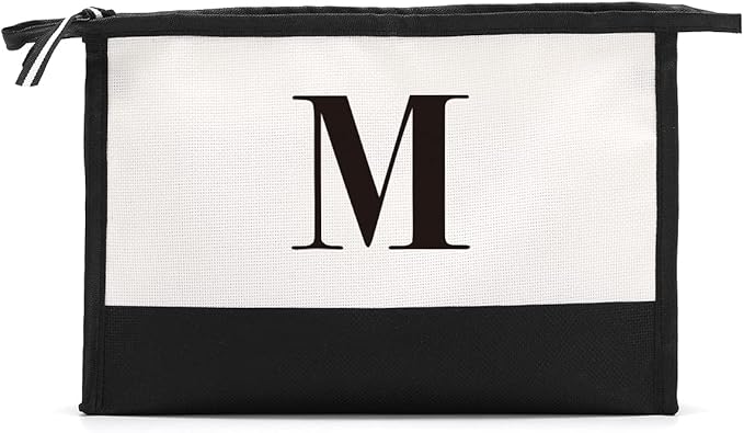Monogrammed for Women Initial bridesmaid gifts, Personalized monogram Monogram Cosmetic Bag,Travel Makeup Bag Suitable for Wedding weekend Beach Gift for Women Teachers Friends.Pure letters M