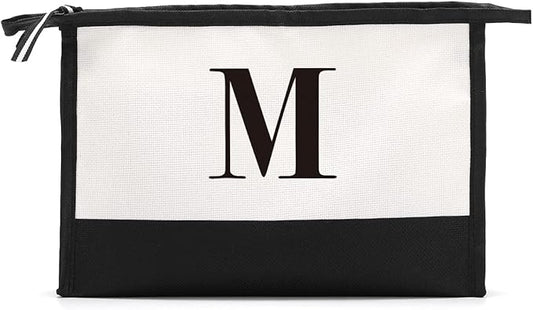 Monogrammed for Women Initial bridesmaid gifts, Personalized monogram Monogram Cosmetic Bag,Travel Makeup Bag Suitable for Wedding weekend Beach Gift for Women Teachers Friends.Pure letters M
