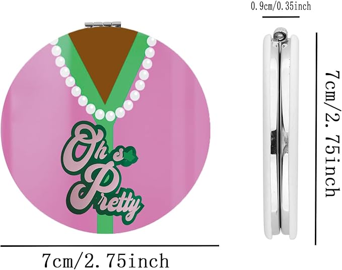 BEKECH OH Pretty Gift Pink and Green Pearl Compact Mirror Sorority Gift Greek Sorority Makeup Mirror