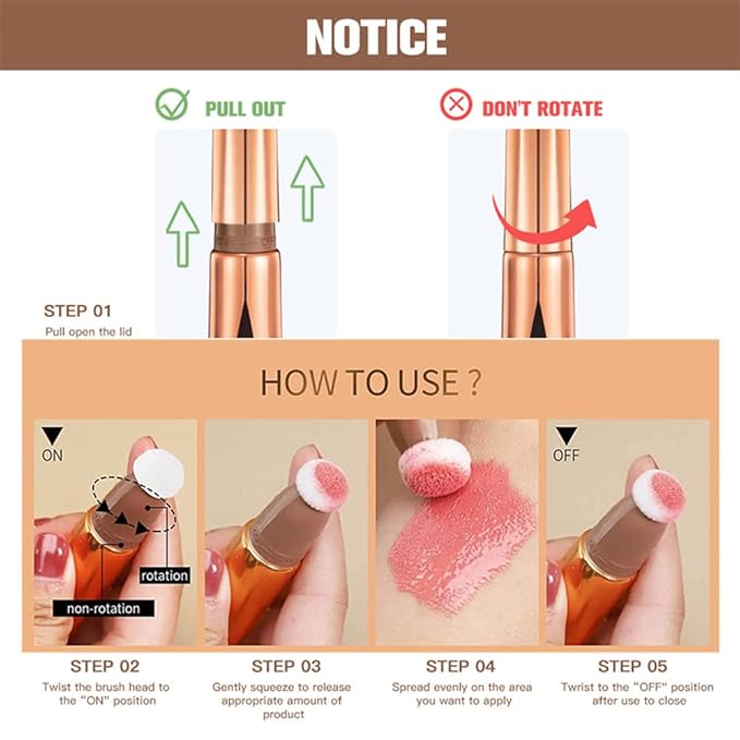 Go Ho Liquid Blush Beauty Wand - Soft Cream Makeup for Cheeks Contouring With Cushion Applicator - Easy to Blend, Long Lasting, Smooth Natural Dewy Finish - 01# Bliss Pink