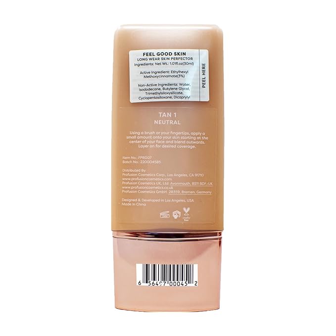 Profusion Cosmetics Lightweight Liquid Foundation for a Flawless and Elegant Radiance, Breathable Makeup for Improves Uneven Skin Tone, Cruelty-Free - Tan 1