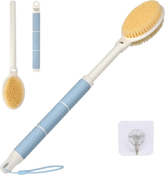 New Upgrade Back Scrubber for Shower, Adjustable 15.7'' to 24'' Long Handle Shower Brush for Body Yintuzi Double Sided Back Shower Scrubber Exfoliation and Massage Suitable for Wet or Dry Brushing