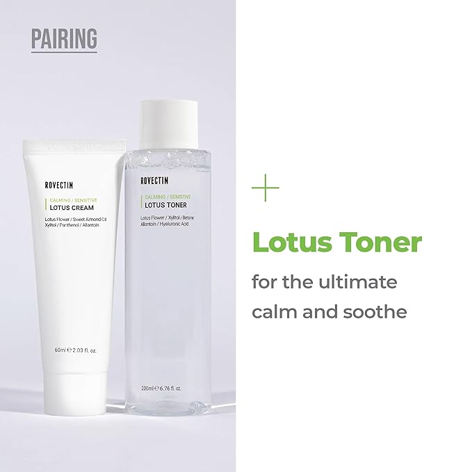 ROVECTIN Calming Lotus Water Cream - Lightweight Face Moisturizer for Oily, Combination Skin | 75% Lotus Water Extract For Skin Purifying, Anti-Aging | Vegan Korean Skincare (2.03 fl.oz) [2 Pack]