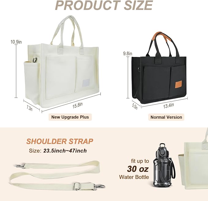 Canvas Tote Bag for Women With Pockets, Laptop Work Crossbody Purses Everything Shoulder Tote Bag Everyday Satchel Handbags