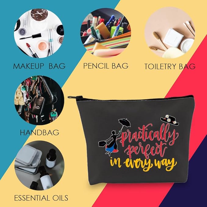 Mary Cosmetic Make up Bag Mary Gift Practically Perfect in Every Way Makeup Zipper Pouch Bag for Women (Perfect Black Bag)
