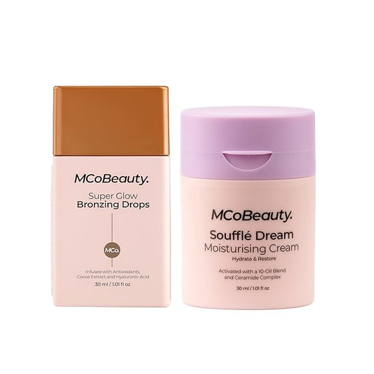 MCoBeauty Super Glow Bronzing Drops and Souffle Dream Mositurizing Cream, Hydrated Glowing Skin, Vegan, Cruelty Free (Pack of 2)
