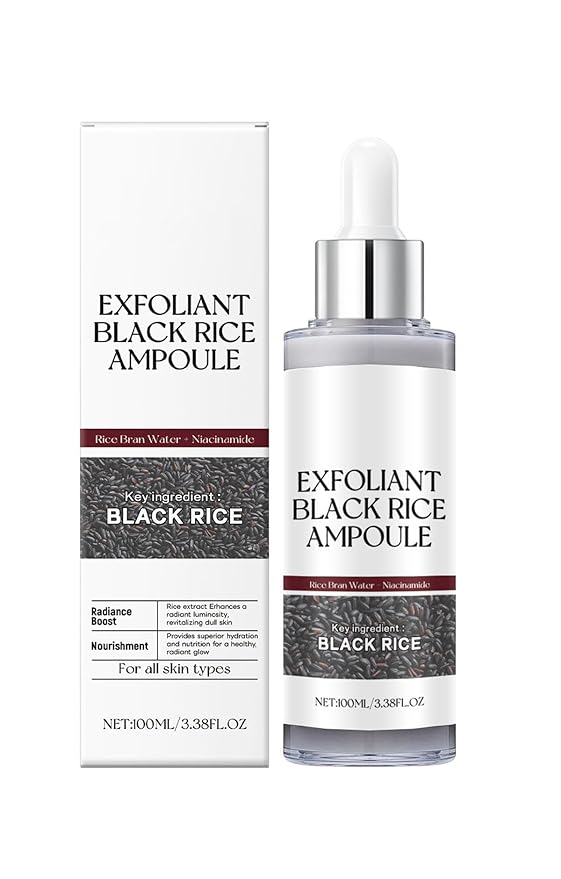 Black Rice Peeling Ampoule, 2025 New Soft Rice Exfoliating Face and Body Black Rice Exfoliant for All Skin Types (Black, 1PCS)