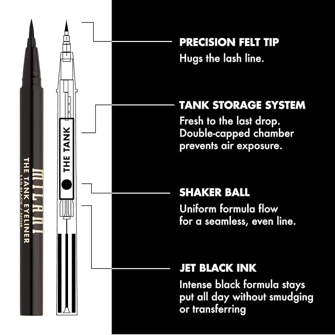 Milani The Tank Liquid Eyeliner - No-Skip, Waterproof, Long Lasting, Smudgeproof, Black, Cruelty-Free, 12 Hour Wear, Tips & Tricks