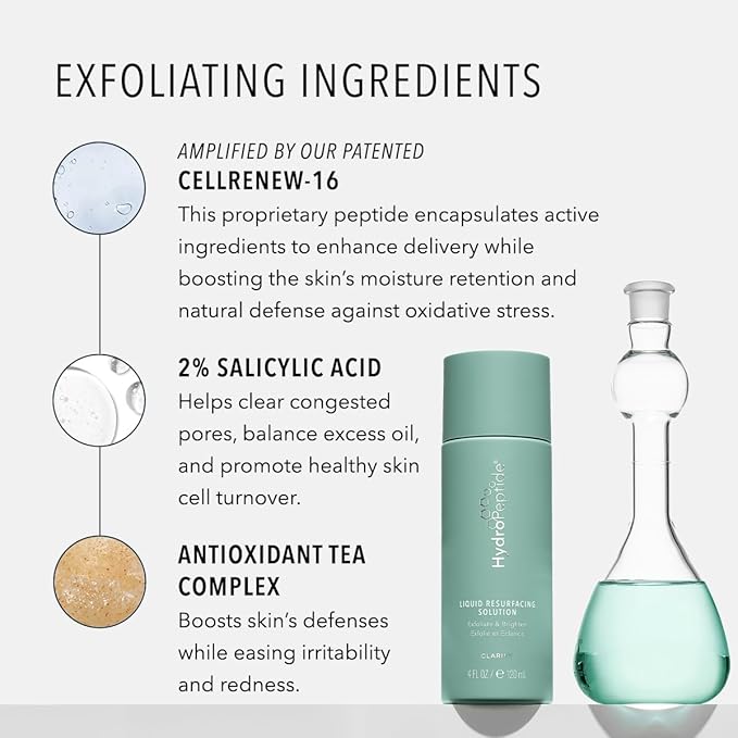 HydroPeptide Liquid Resurfacing Solution, Daily Leave-On Peptide Exfoliant with 2% Salicylic Acid, Exfoliate & Illuminate, 4 Ounce