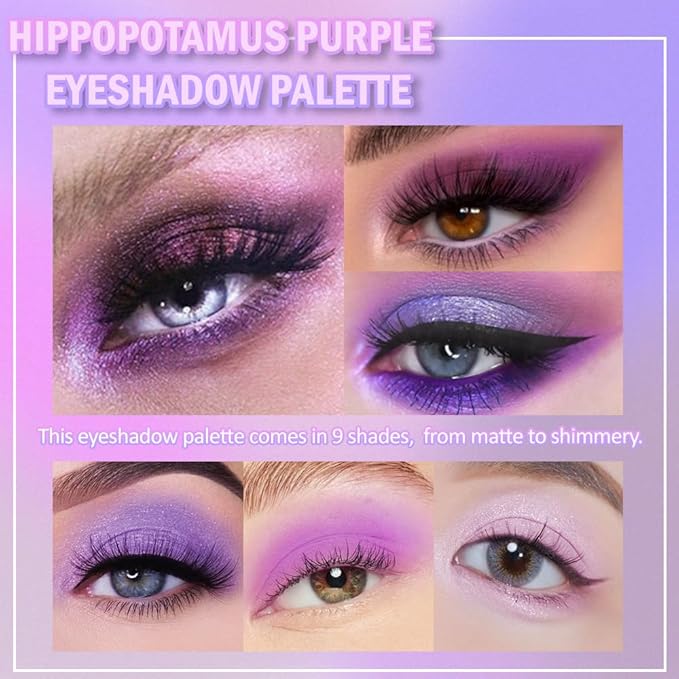 9 Colors Purple Smoky Matte Shimmer Eyeshadow Palette with Mirror for Eye Makeup,High Pigmented Eye Shadow Primers Powder Palet de sombras de ojos