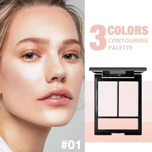 Matte Shimmer Highlight Bronzer Powder Palette with Mirror for Face Cheek Contour Brightening,Buildable Coverage Natural Makeup,Ultra Sculpt Nose Shadow (Matte white brighten brige with mirror)