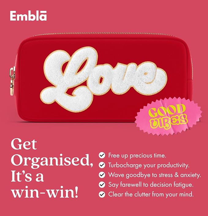 LOVE Valentine Makeup Bag Travel Cosmetics Pouch and Toiletry Bag, Nylon Zipper Pouch Purse, Cute Make Up Organizer Storage Tote for Women Girls, Waterproof Travel Skincare Case, Small Makeup Bags, Ruby