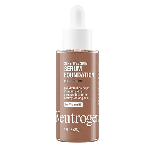 Neutrogena Healthy Skin Sensitive Skin Serum Foundation with Pro-Vitamin B5, Color Correcting & Pore Minimizing Liquid Foundation & Face Serum, Buildable Coverage, Deep 01, 1 oz