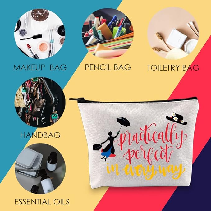 Mary Cosmetic Make up Bag Mary Gift Practically Perfect in Every Way Makeup Zipper Pouch Bag for Women (Practically Perfect)