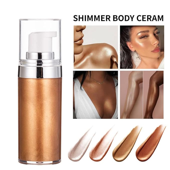 Body Shimmer Oil, Liquid Body Illuminator Drops Face Body Shimmer Oil Long Lasting Smooth Liquid Highlighter Stick Shimmer Highlighter Liquid Bronzer for Face Body Glitter(#03)