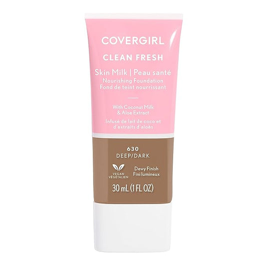 COVERGIRL Clean Fresh Nourishing Skin Tint, 630 Deep/Dark, Liquid Foundation, Dewy Finish, Infused with Coconut & Aloe, Vegan Formula