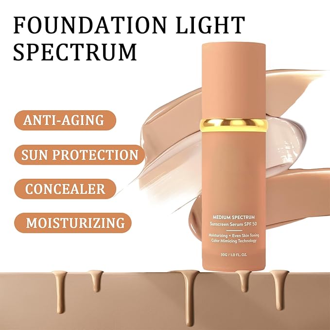 Foundation 4 in 1 - Medium Spectrum with SPF 50+ Inspired, Hydrating Color Changing Foundation Makeup Liquid - Longwearing & Waterproof for Sport, Dancing (Natural Color)