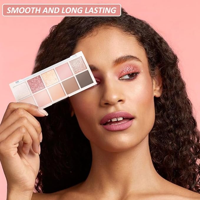 10 Colors Eyeshadow Palette,Matte&Glitter&Shimmer Eyeshadow Makeup,Naturing-Looking,High Pigment Waterproof Eye Shadow Palette Makeup, 100% Cruelty-free (10#Shimmer Nude)