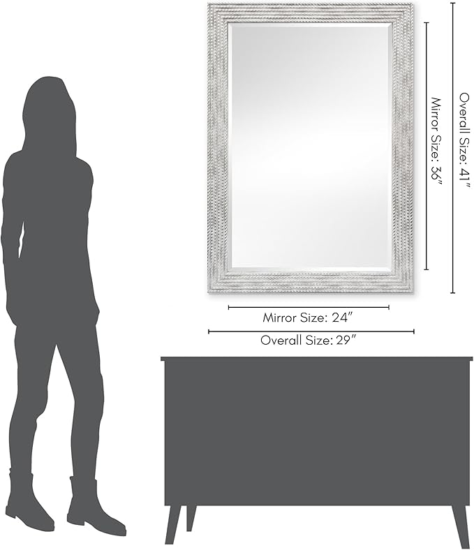 Americanflat 24x36 Wall Mirror - Hanging Mirrors with Durable Frame - Modern Mirror for Bathroom, Bedroom, Living Room - Mirrors for Wall Display and Home Decor - Metallic White with Beaded Texture