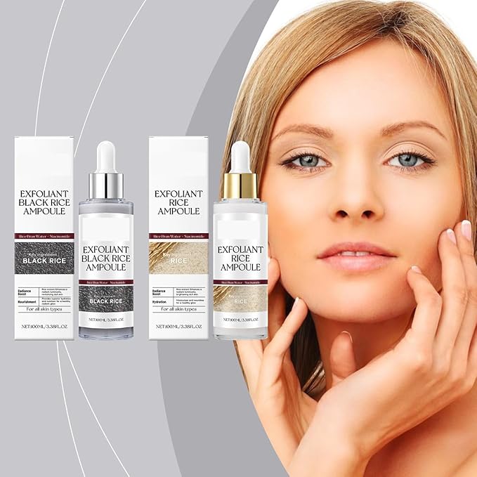 Black Rice Peeling Ampoule, 2025 New Soft Rice Exfoliating Face and Body Black Rice Exfoliant for All Skin Types (Black, 1PCS)