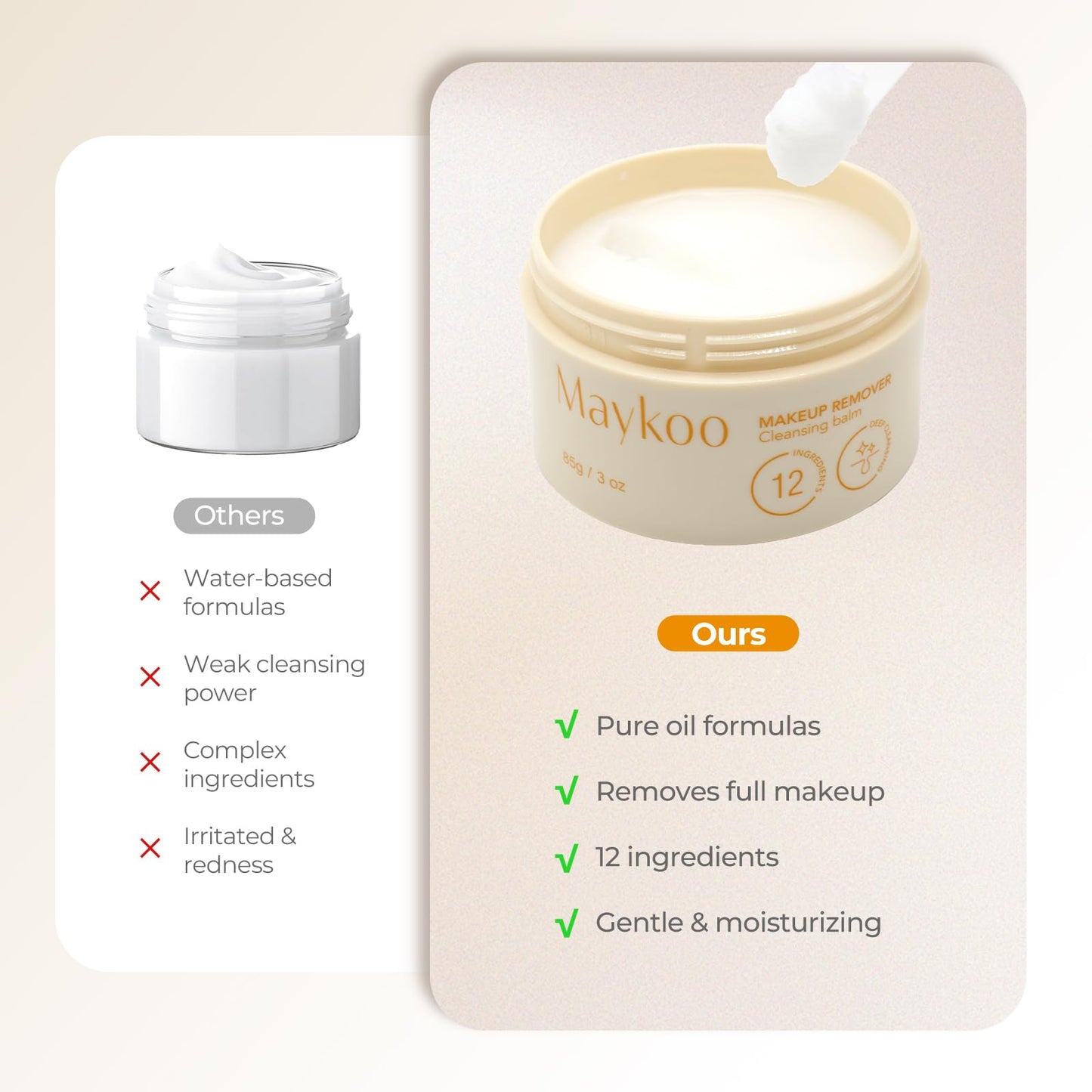 Makeup Remover Balm Hydrating Deep Cleansing Balm, Dissolves Heavy Waterproof Make Up, Gentle Oil Based cleanser for Face with Spatula, Makeup Removing for All Skin Types, 85 g/3 oz