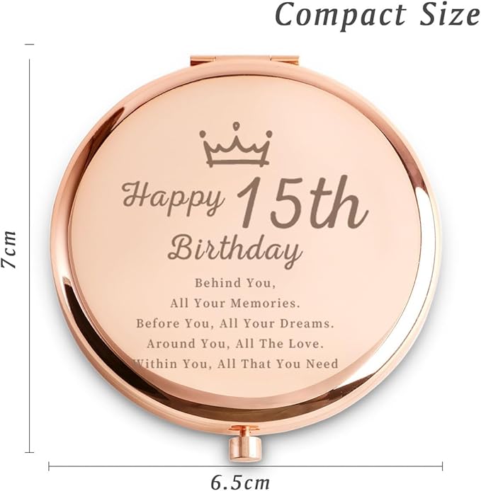 16th Birthday Gifts for Girls, Sweet Female Presents for 16 Year Old Daughter Niece Granddaughter Sister Friend, Personalized Engraved Compact Mirror Gift Ideas