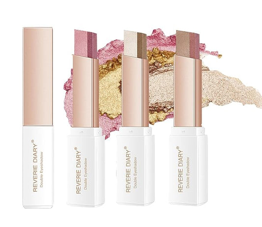 6 Colors Glitter Eyeshadow Stick,Double Colors Shimmer Eye Shadow Stick Gradient Eye Makeup (01&02&03)