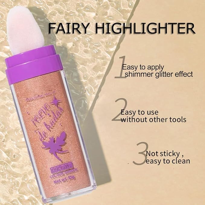 2pcs/set Polvo De Hadas Highlighters, Glitter Brightens Face Cheeks Body Lips Highlighting Patting Powder, Three-Dimensional Shimmer Bronzer Blusher Highlight Makeup Kit (Golden Brown)