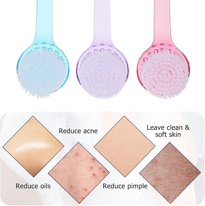 Back Scrubber for Shower, 3pcs Shower Brush Long Handle with Bristles for Skin Exfoliating Bath, Body Exfoliator Massage Bristles Suitable for Wet or Dry, Random Color