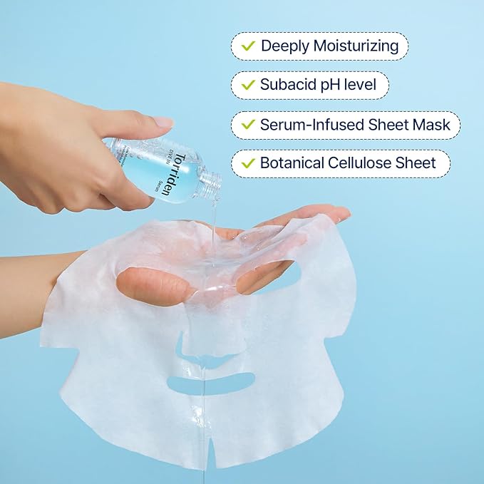 Torriden DIVE IN Hyaluronic Acid Facial Mask (10 sheets) | Extra Moisturizing Care | Hyaluronic Acid, Panthenol, Allantoin | Korean Face Mask
