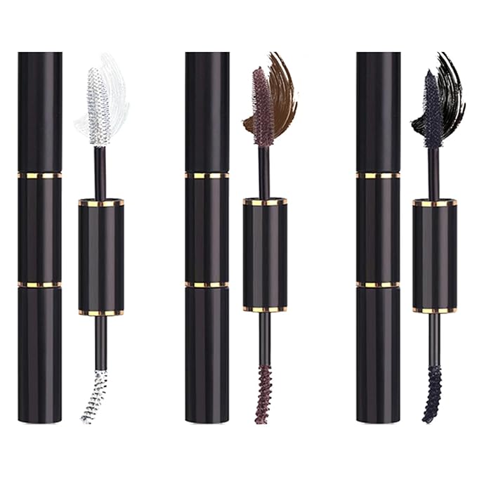 3 Colors Double-Ended Colored Mascara Set for Eyelashes, White Dark Brown Black Colorful Mascara Waterproof Charming Long Lasting Voluminous Eye Makeup Mother's Gifts for Women