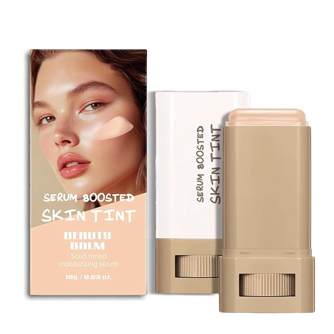 Beauty Balm Serum Boosted Skin Tint, Foundation Stick Solid Tinted Moisturizing Serum Contour Stick for Face Makeup, Buildable Medium-to-Full Coverage, Natural Finish