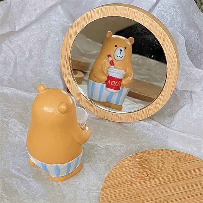 3 Pcs Small Wood Makeup Mirrors Round Compact Mirror Portable Pocket Mirror Wooden Vanity Cosmetic Mirror Circles Travel Mirror for Women Girls