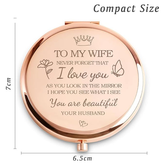 Wife Gifts from Husband, Personalized Compact Mirror, Unique Mothers Day Birthday Gifts for Wife, Romantic Anniversary Present for Her