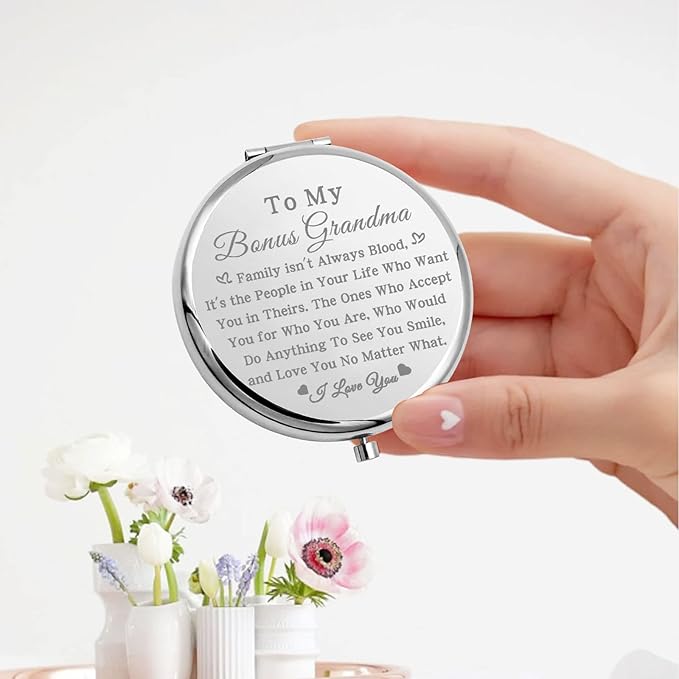 bobauna Bonus Grandma Pocket Mirror Step Grandma Gift Family Isn't Always Blood Grandma Makeup Mirror for Unbiological Grandma (Bonus Grandma -S)