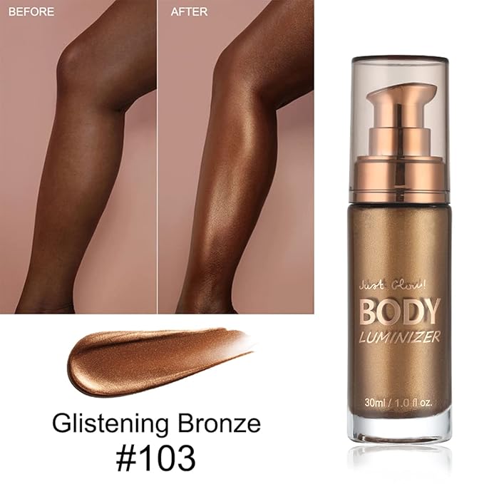 MAEPEOR Body Luminizer 6 Colors Waterproof Smooth Shimmer Face Glow Illuminator Non-sticky Liquid Highlight (30 ML, 03 Glistening Bronze)