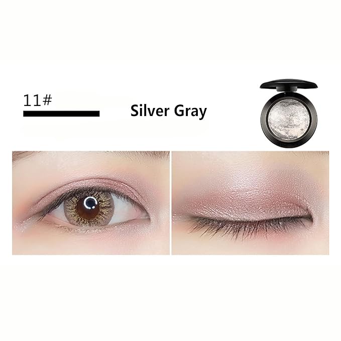 Mallofusa Single Shade Baked Eye Shadow Palette Shimmer Eyeshadow Powder Palette in 15 Metallic Colors Optional (Moon Light)