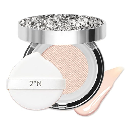 2aN Gleaming Tension Cushion Foundation Pact 0.45 oz, Korean Cushion Foundation Makeup, Lightweight & Buildable Coverage with Ceramides and Centella Asiatica (#17 Pure Ivory, 0.45 oz)