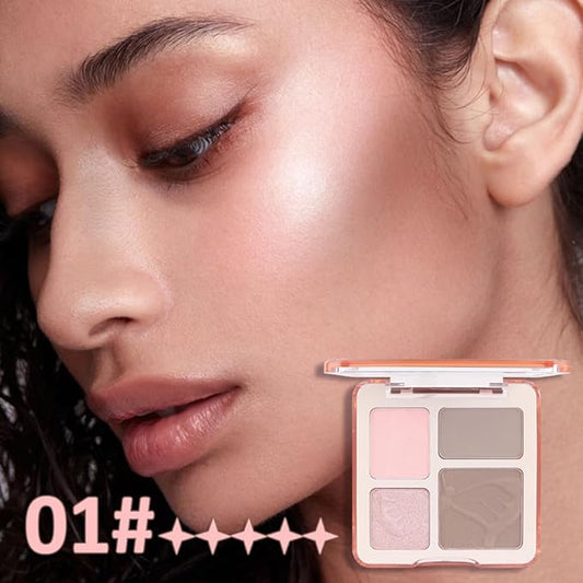3 IN 1 Brown Nude Face Highlight Bronzer Powder Palette for Face Cheeks Contour Brightening, Buildable Matte Coverage Natural Makeup,Ultra Sculpt Nose Shadow Eyeshadow Primer 01#