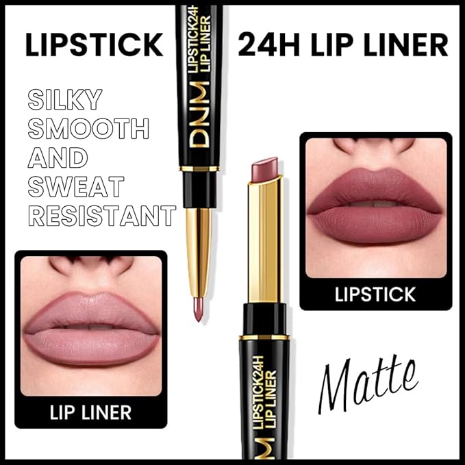 BINGBRUSH 2 IN 1 Lip Liner & Lipstick Makeup Set, Dark Red Matte Metallic Lipliner Set for Black Mature Women Waterproof Long Lasting Gift Set (3Pcs Set09-Matte:22#23#24#, 3Pcs)