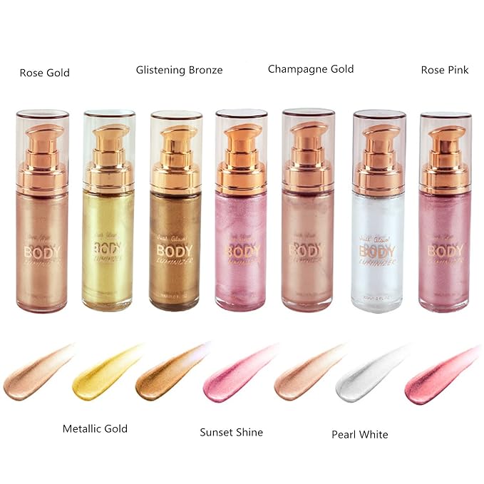 MAEPEOR Body Luminizer 6 Colors Waterproof Smooth Shimmer Face Body Glow Illuminator Non-sticky Liquid Body Highlight Illuminator (30 ML, 02 Metallic Gold)