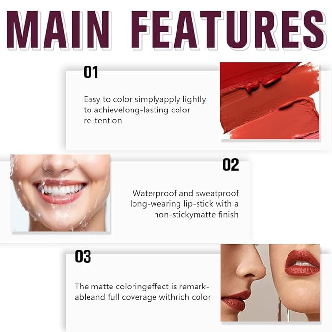 6-Color Velvet Matte Lipstick Balm-in-Pencil for Lips Makeup, Ultra Hydrating, Long-Lasting High lmpact Color Soft Finish, Waterproof Moisturized Lips