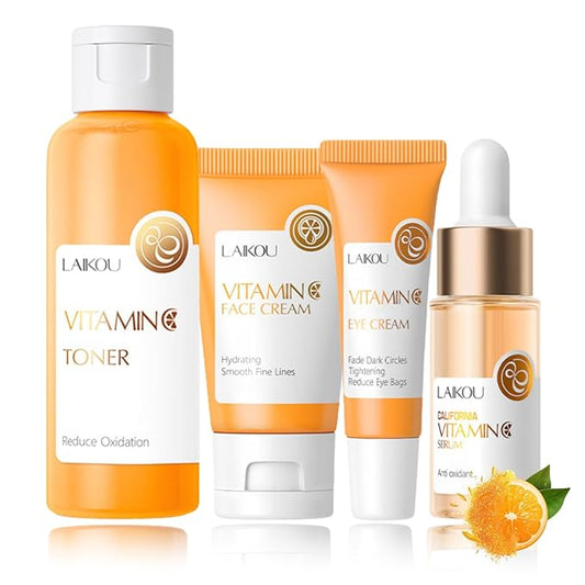 Skin Care Kit Vitamin C Women Gifts - Travel Essentials - 4PCS Antioxidant Facial Skin Care Products with Toner, Serum, Face & Eye Cream - Skincare for Girls 10-12(One Size, 4PCS Vitamin C Scent)