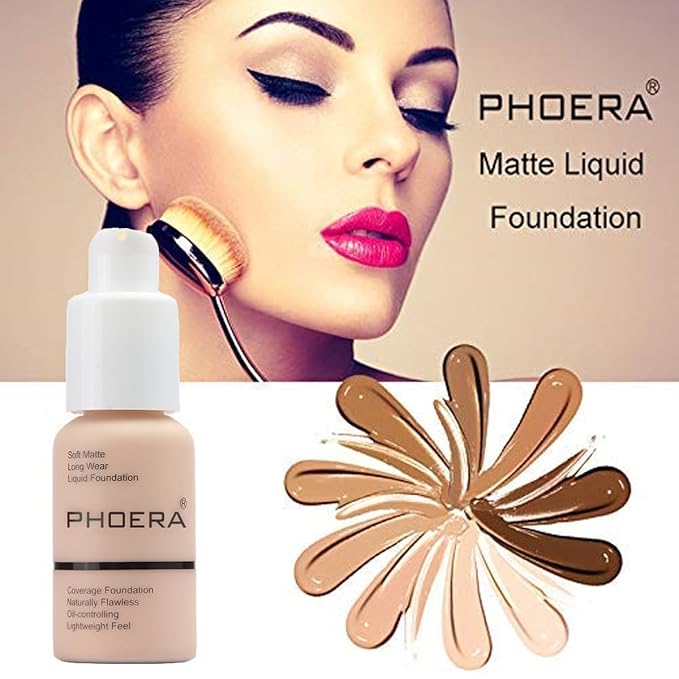 PHOERA Foundation,Soft Matte Full Coverage Liquid Foundation,Makeup Brighten Highlighting,Matte Oil Control Facial Concealer Foundation for Women Girls (104 Buff Beige)